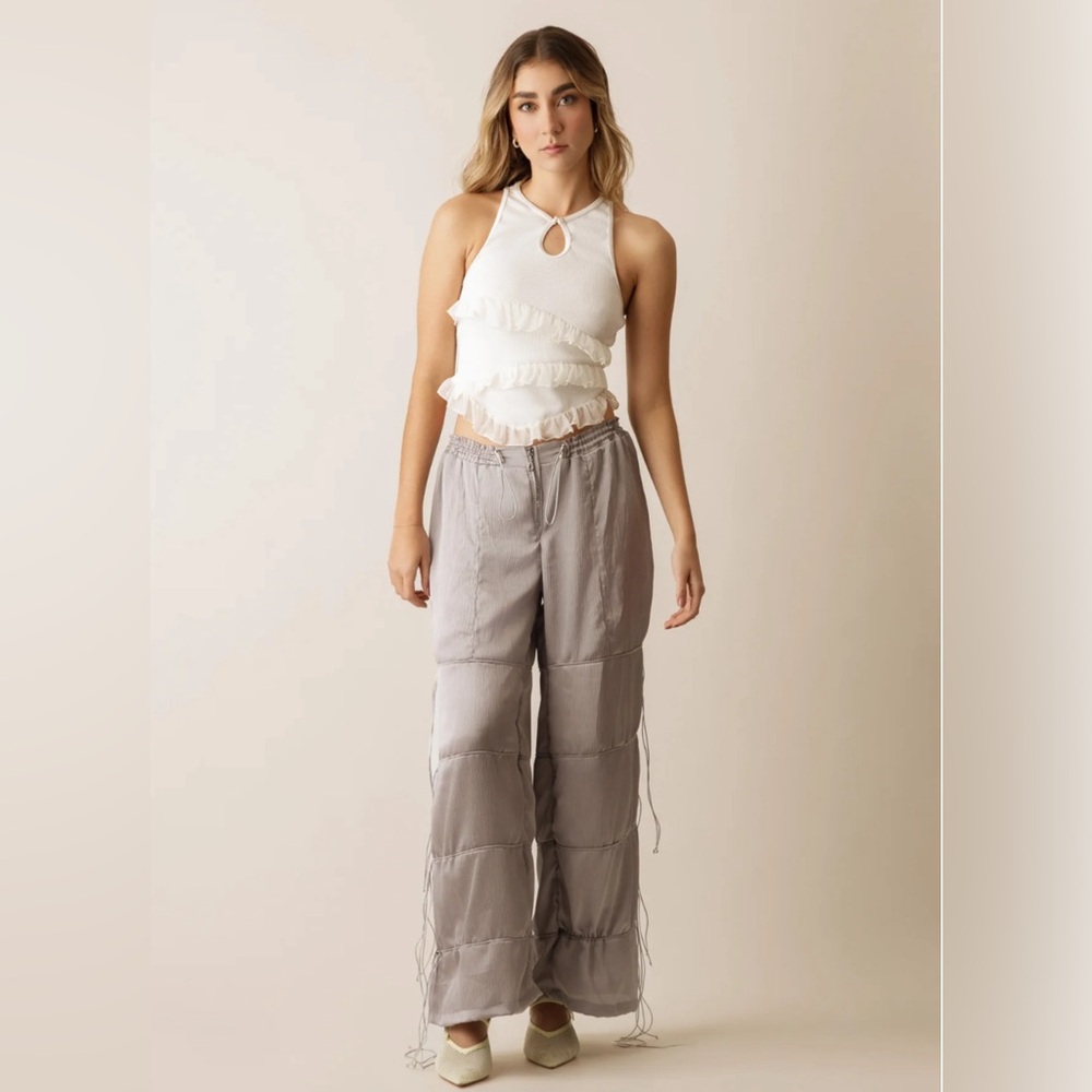 Elegant Gray Women's Pants with Ties